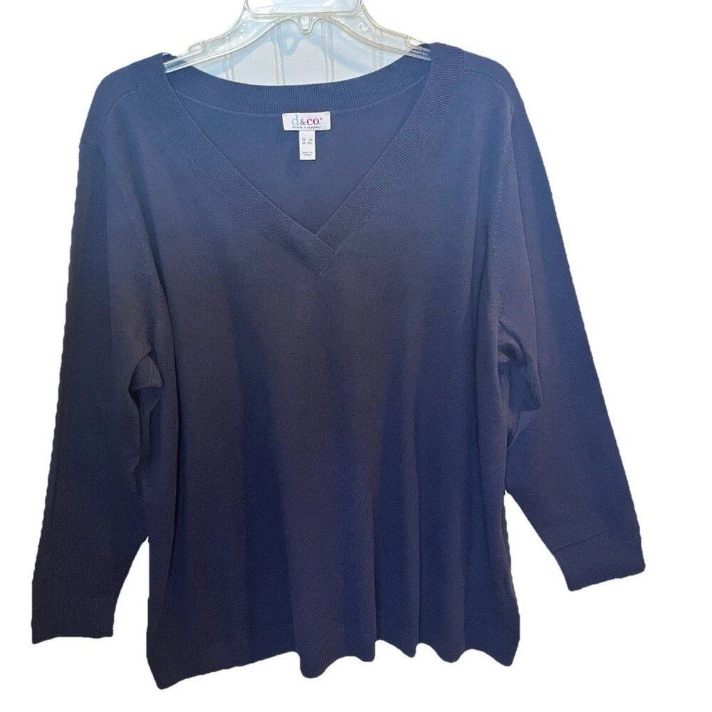 Denim & Co. Womens Navy Plus Size Lightweight VNeck Long Sleeved Sweater 3X New